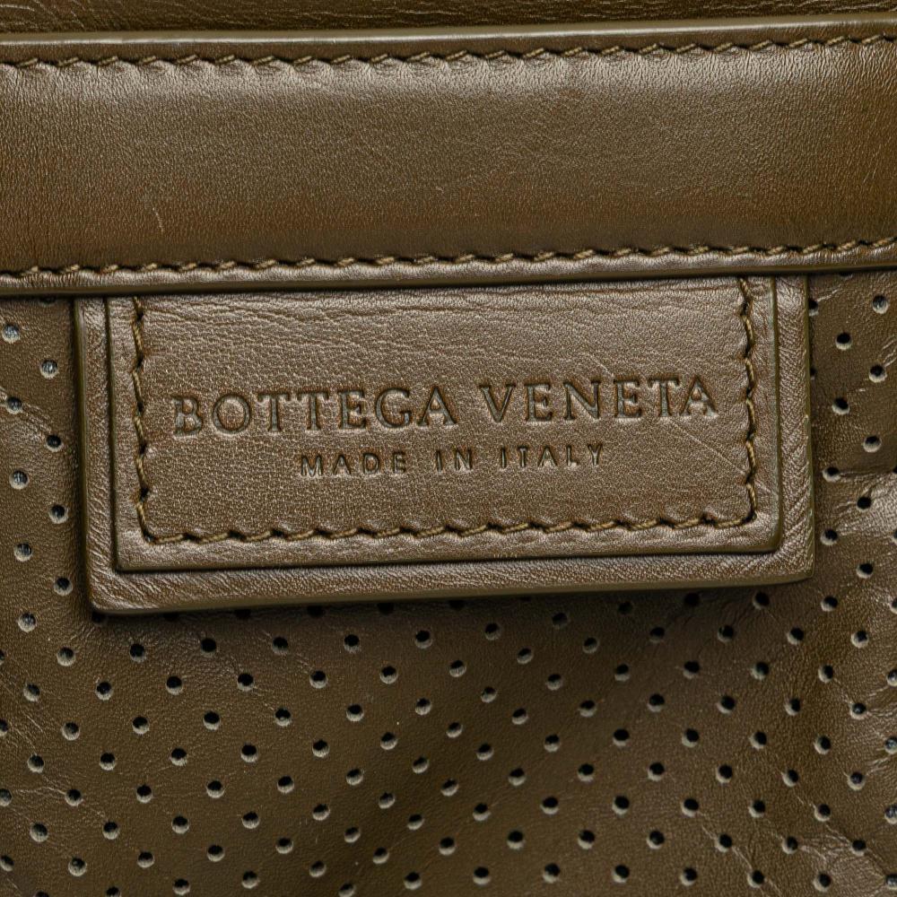 Bottega Veneta B Bottega Veneta Brown Dark Khaki Calf Leather Perforated skin Leggero Crossbody Italy