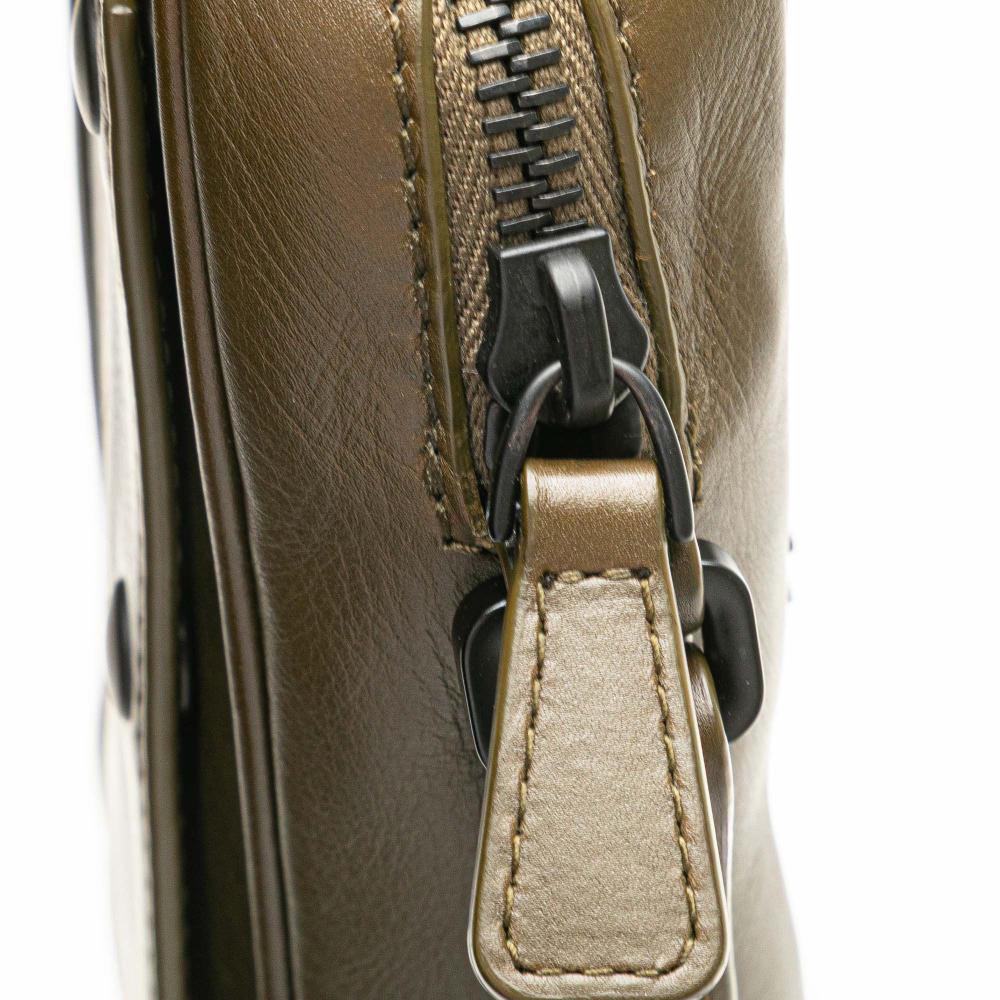 Bottega Veneta B Bottega Veneta Brown Dark Khaki Calf Leather Perforated skin Leggero Crossbody Italy