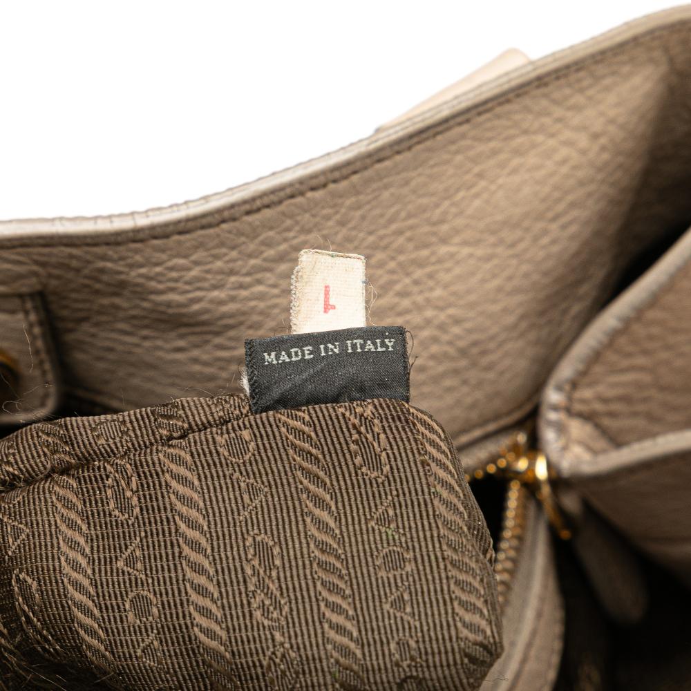 Prada B Prada Brown Light Beige Calf Leather Vitello Daino Open Convertible Tote Italy