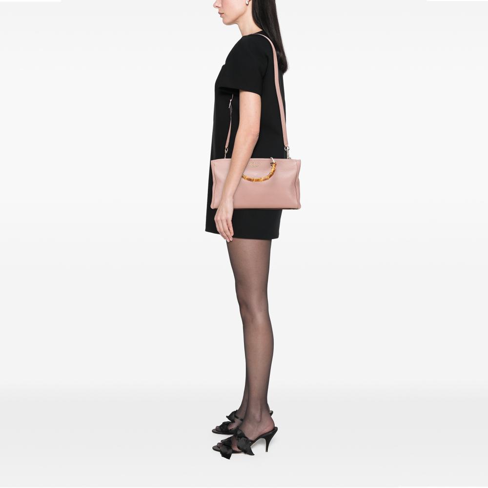 Gucci B Gucci Pink Calf Leather Medium skin Bamboo Shopper Satchel Italy