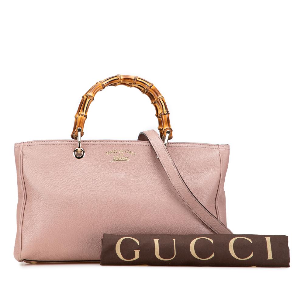 Gucci B Gucci Pink Calf Leather Medium skin Bamboo Shopper Satchel Italy