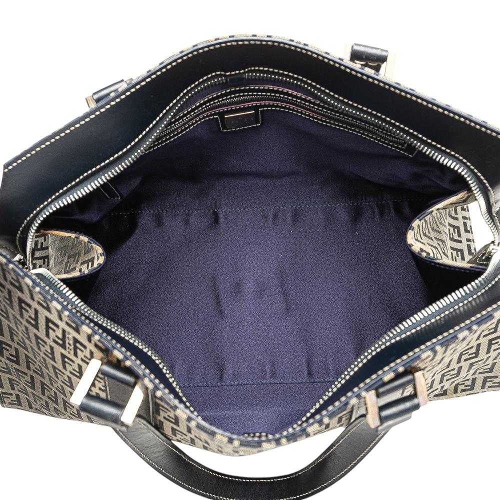 Fendi B Fendi Gray with Blue Canvas Fabric Zucchino Handbag Italy