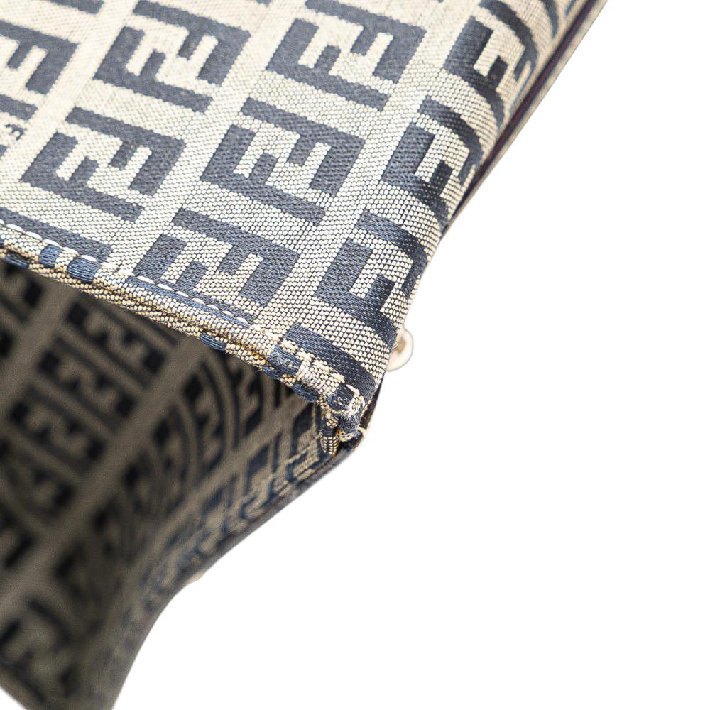 Fendi B Fendi Gray with Blue Canvas Fabric Zucchino Handbag Italy