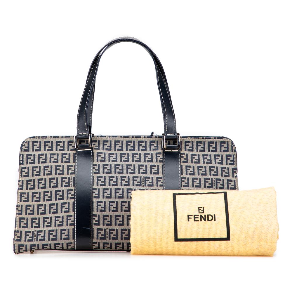 Fendi B Fendi Gray with Blue Canvas Fabric Zucchino Handbag Italy