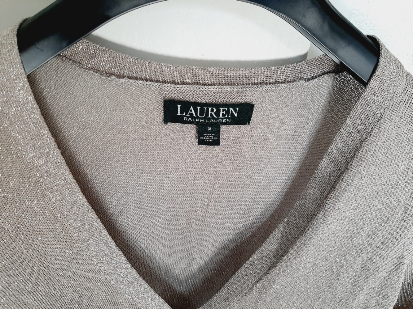 LAUREN Ralph Lauren Cardigan fin en maille taupe métallisé, neuf