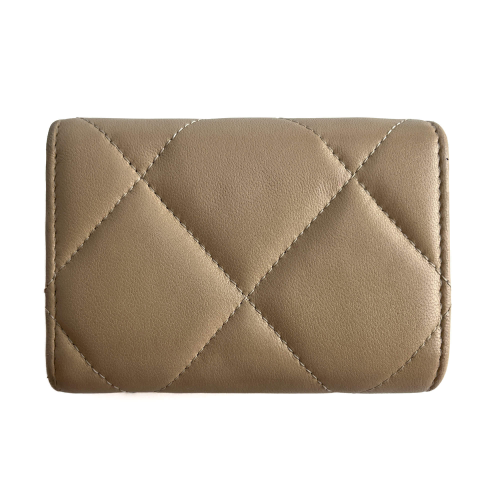 Chanel Flap Small Lambskin Leather Folding Wallet Beige