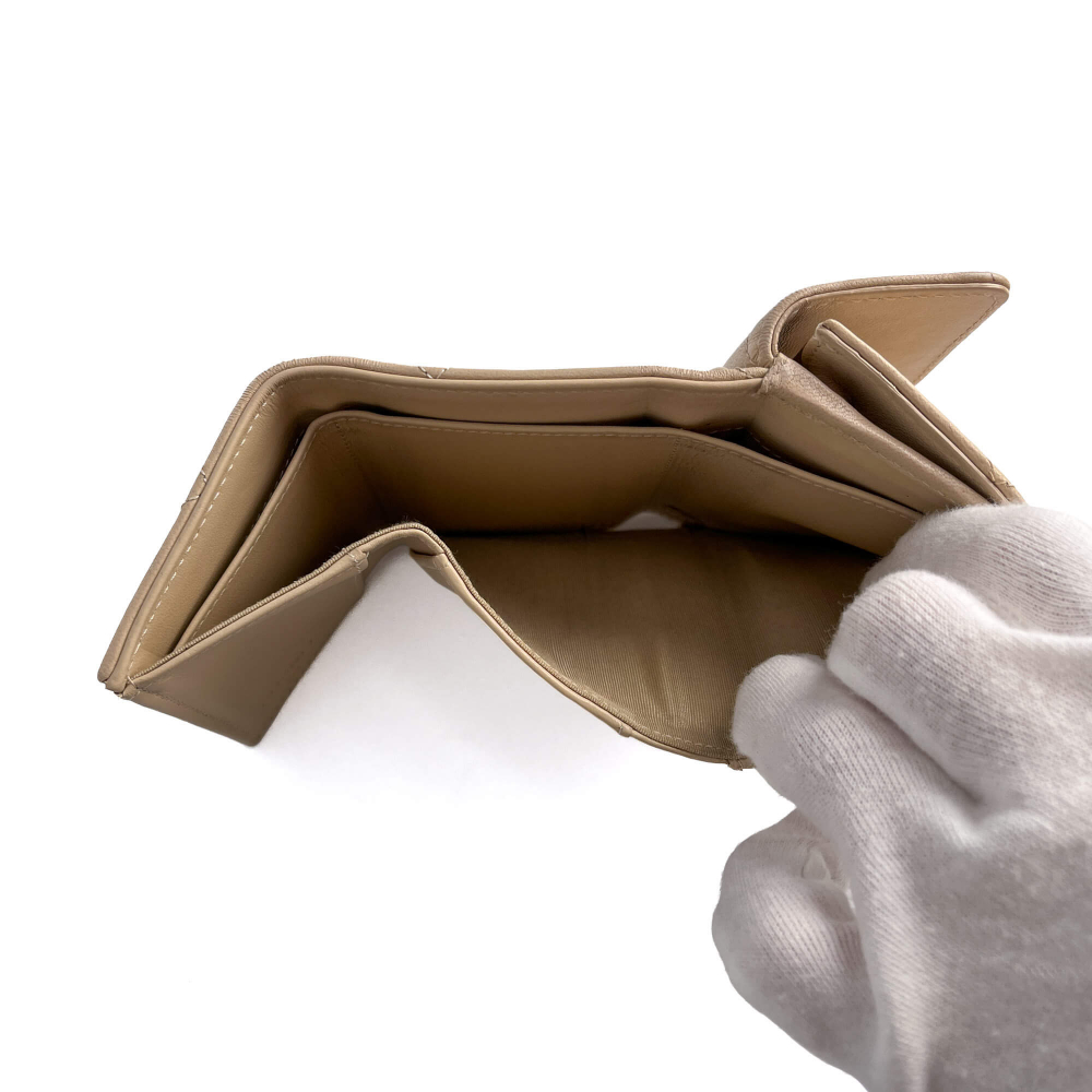 Chanel Flap Small Lambskin Leather Folding Wallet Beige