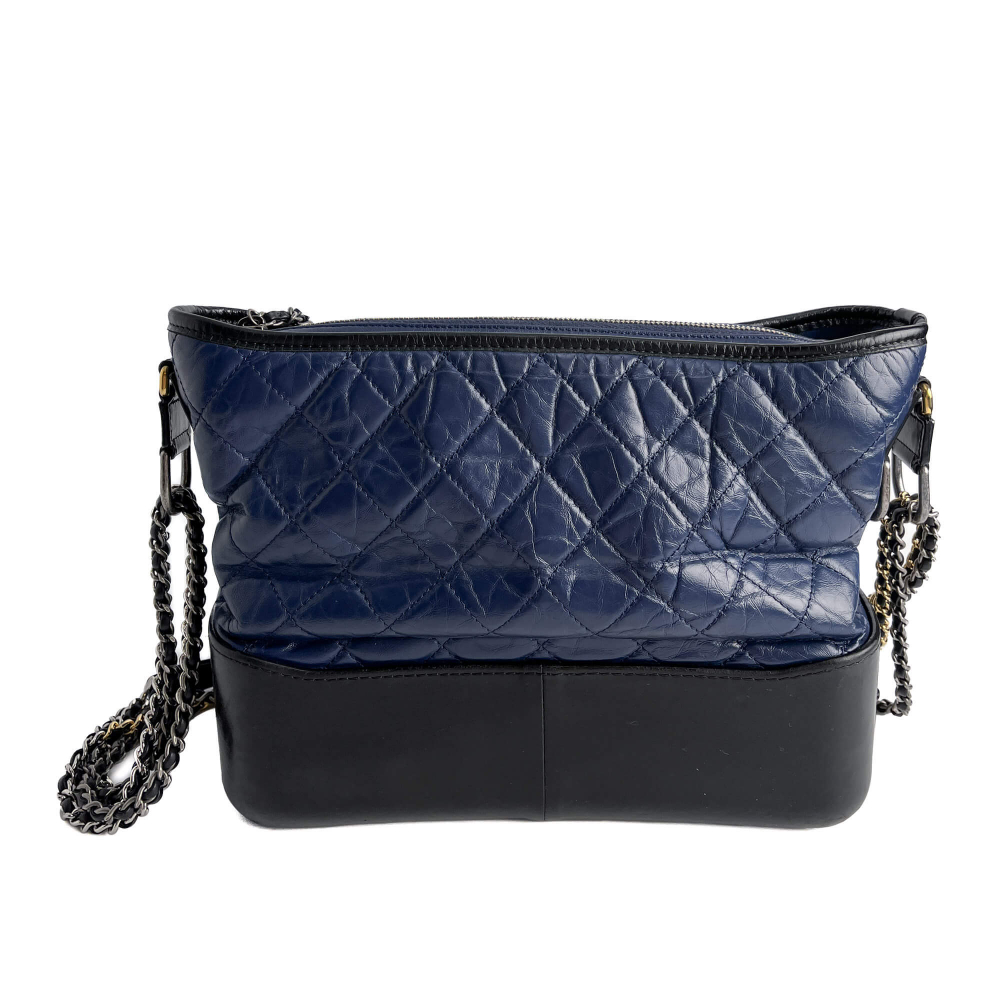 Chanel Gabrielle Chevron Lambskin Leather Shoulder Bag Navy & Black