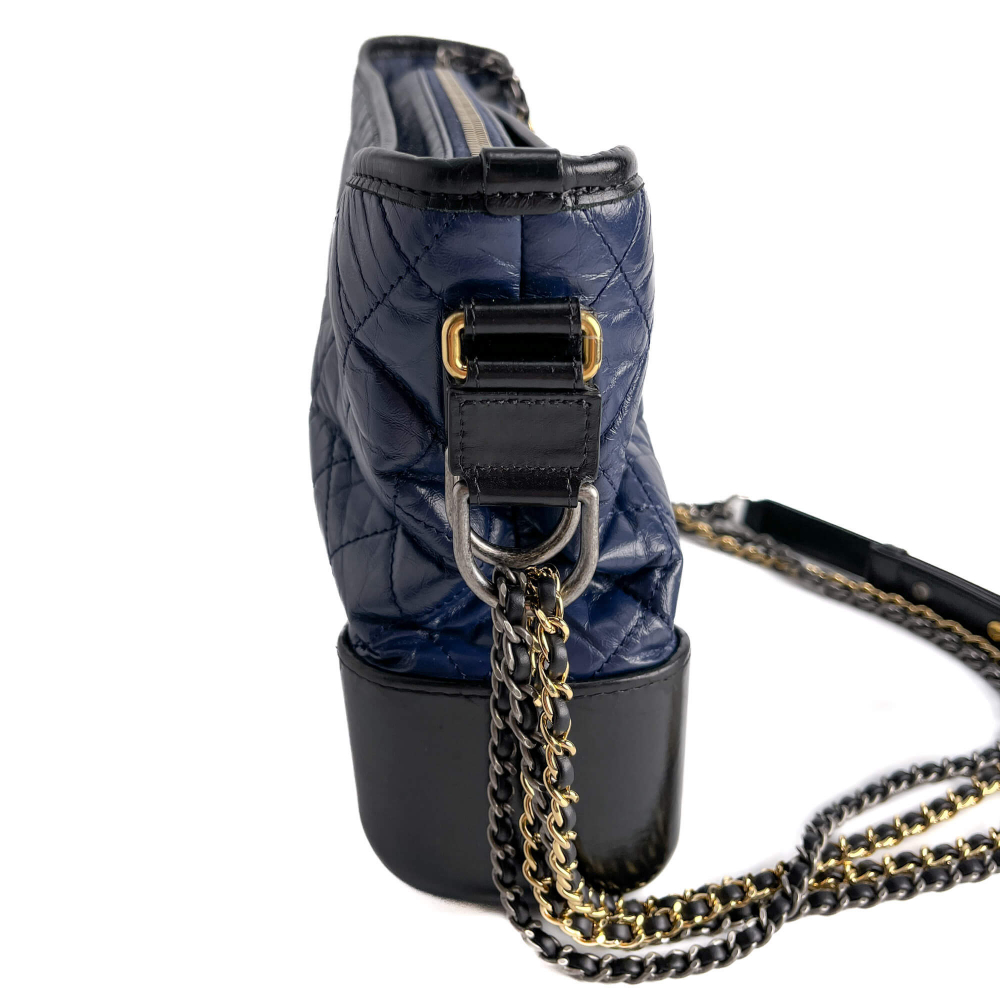 Chanel Gabrielle Chevron Lambskin Leather Shoulder Bag Navy & Black