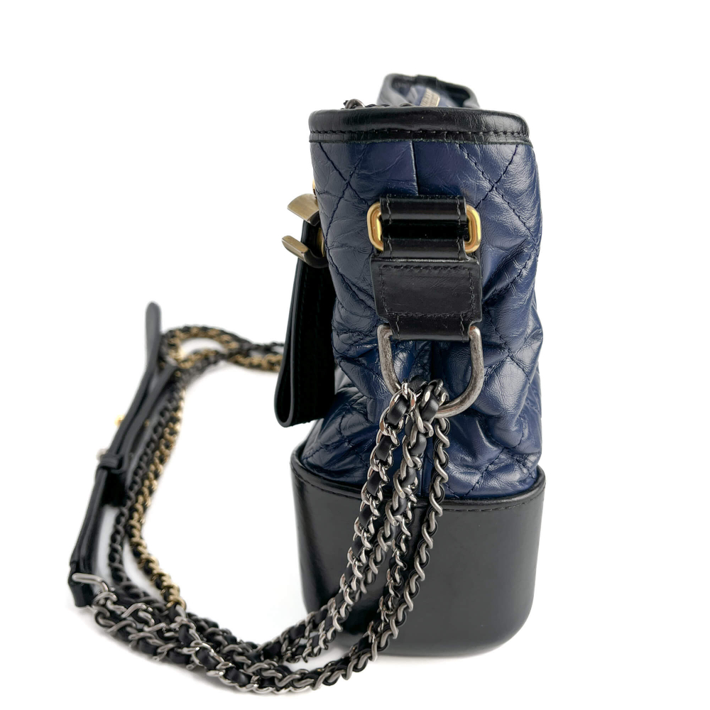 Chanel Gabrielle Chevron Lambskin Leather Shoulder Bag Navy & Black