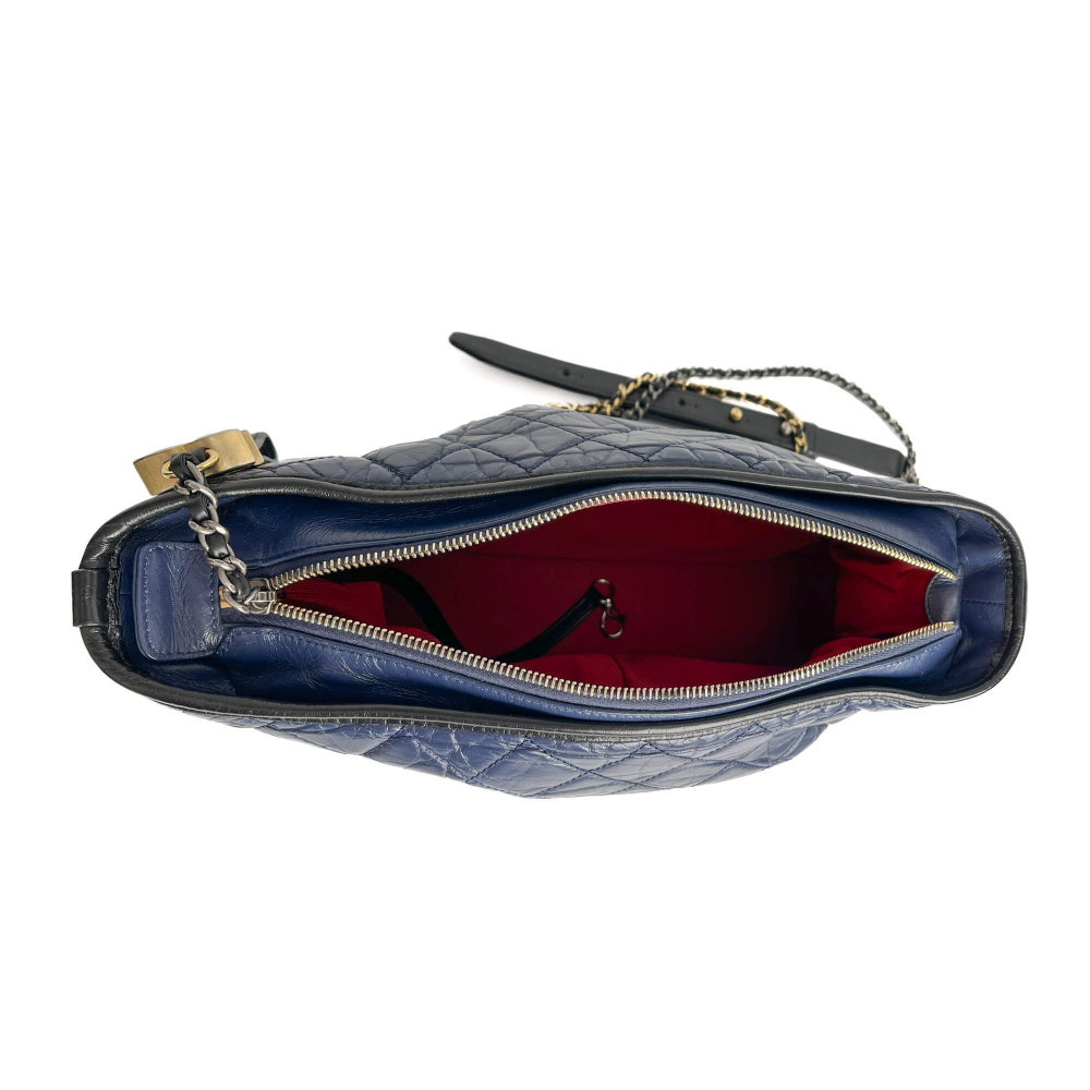 Chanel Gabrielle Chevron Lambskin Leather Shoulder Bag Navy & Black