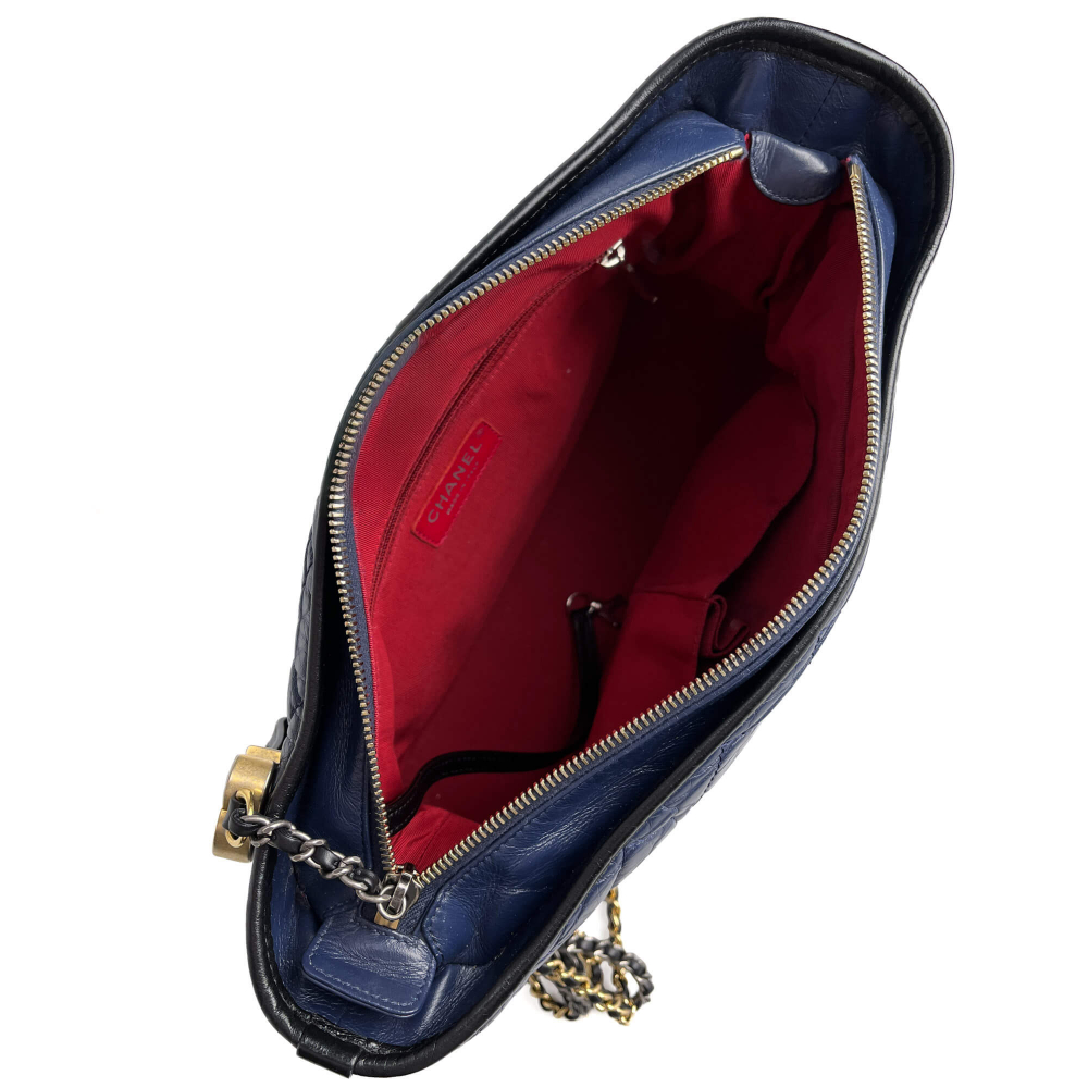 Chanel Gabrielle Chevron Lambskin Leather Shoulder Bag Navy & Black