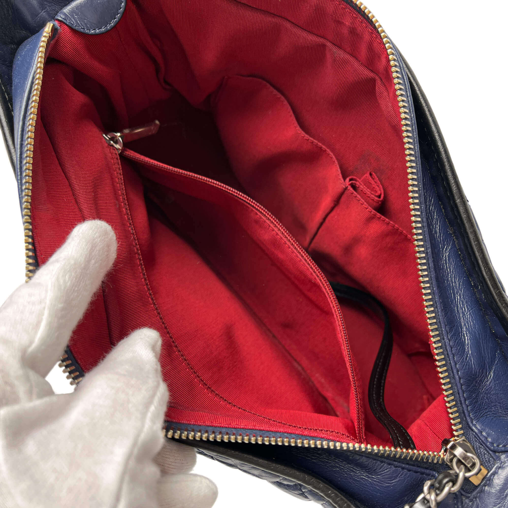 Chanel Gabrielle Chevron Lambskin Leather Shoulder Bag Navy & Black