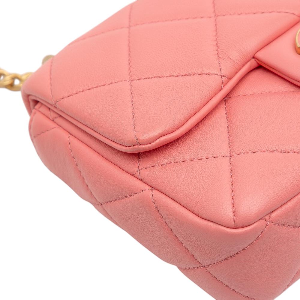Chanel AB Chanel Pink Lambskin Leather Leather Mini Lambskin Pending CC Flap Italy