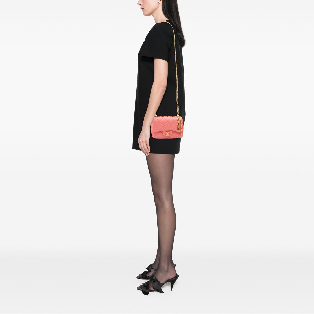 Chanel AB Chanel Pink Lambskin Leather Leather Mini Lambskin Pending CC Flap Italy