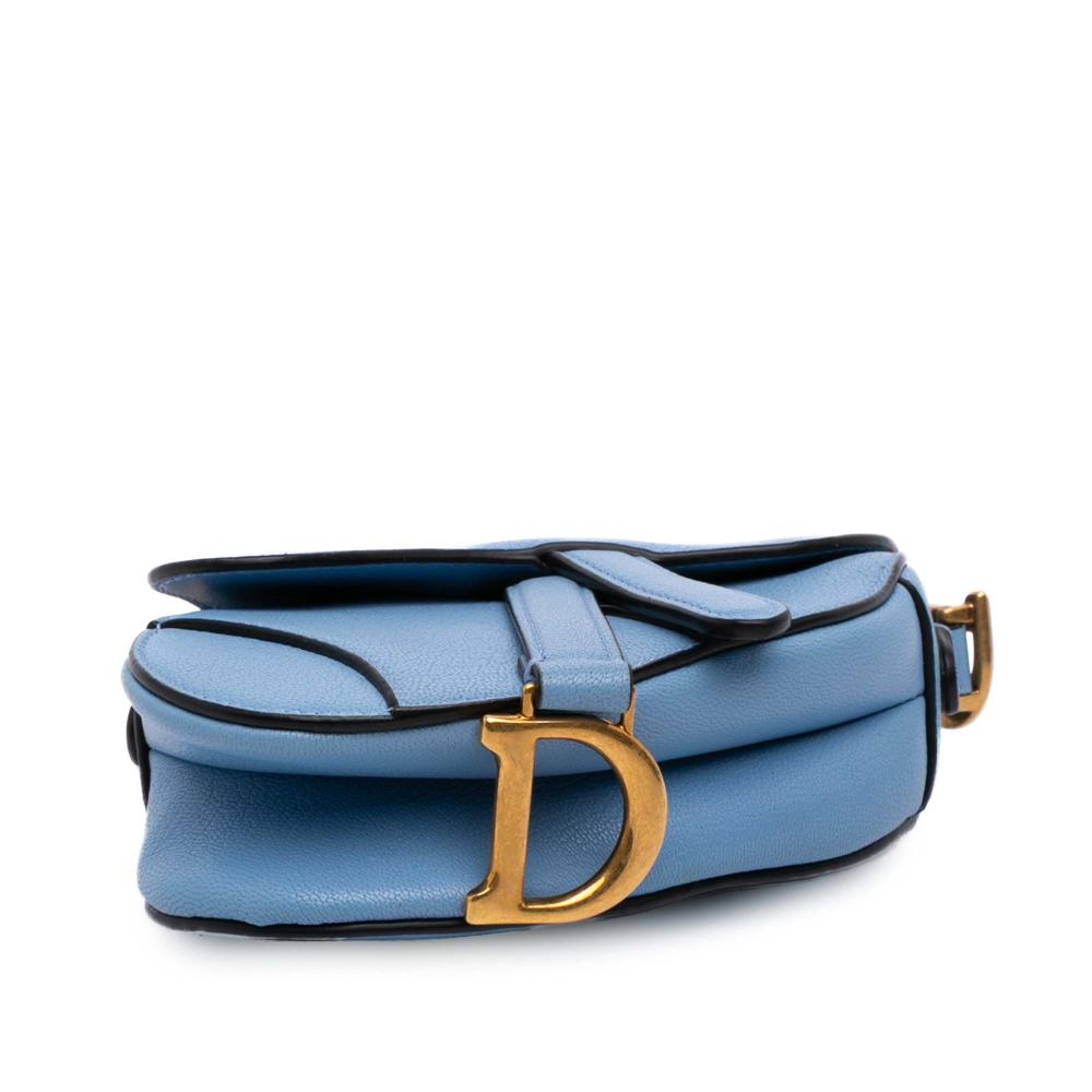 Christian Dior AB Dior Blue Light Blue Goatskin Leather Micro Saddle Bag Italy