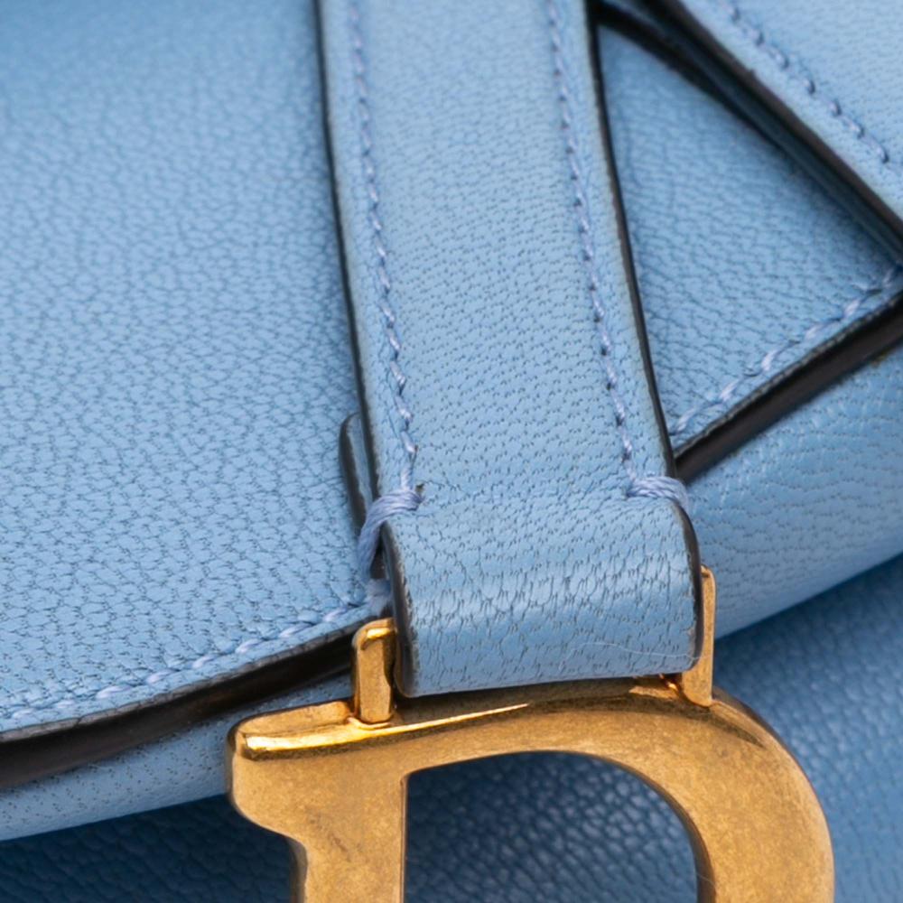 Christian Dior AB Dior Blue Light Blue Goatskin Leather Micro Saddle Bag Italy