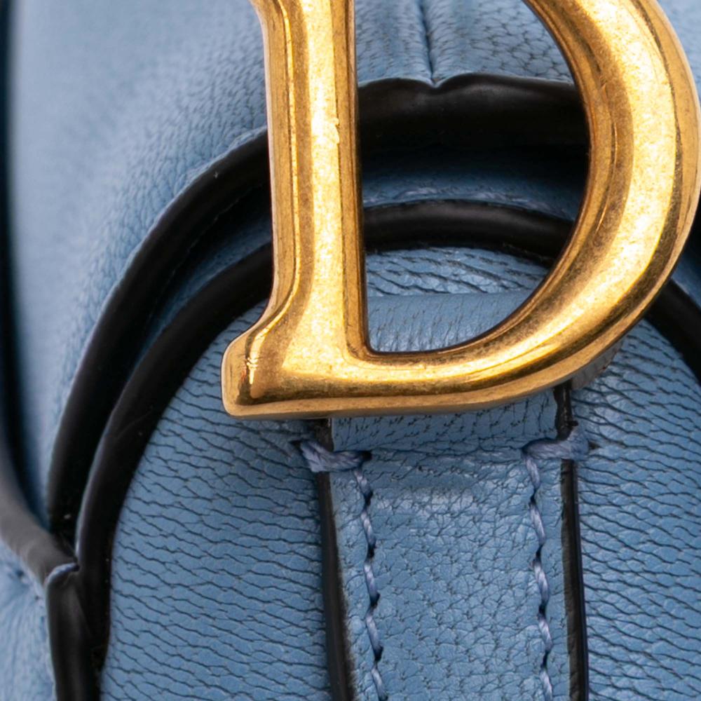 Christian Dior AB Dior Blue Light Blue Goatskin Leather Micro Saddle Bag Italy