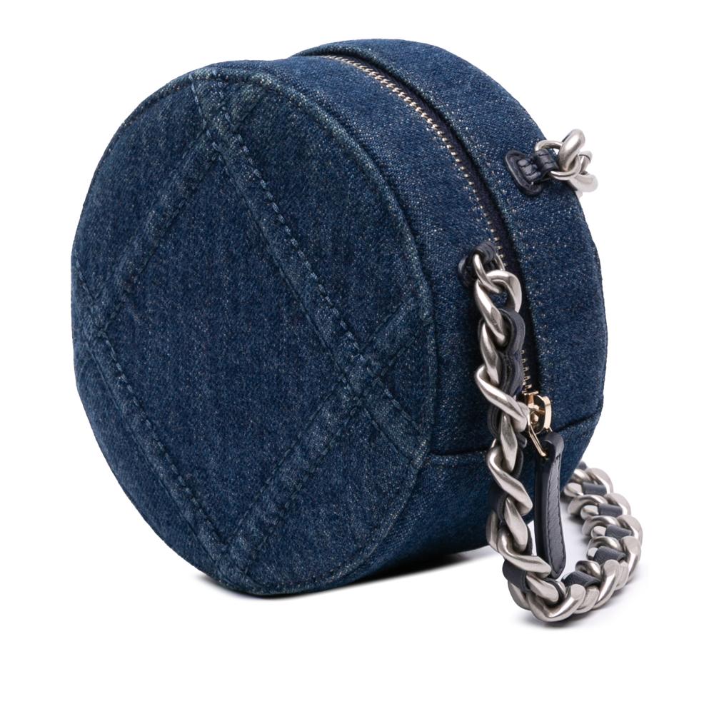 Chanel AB Chanel Blue Denim Denim Fabric 19 Round Clutch with Chain Italy