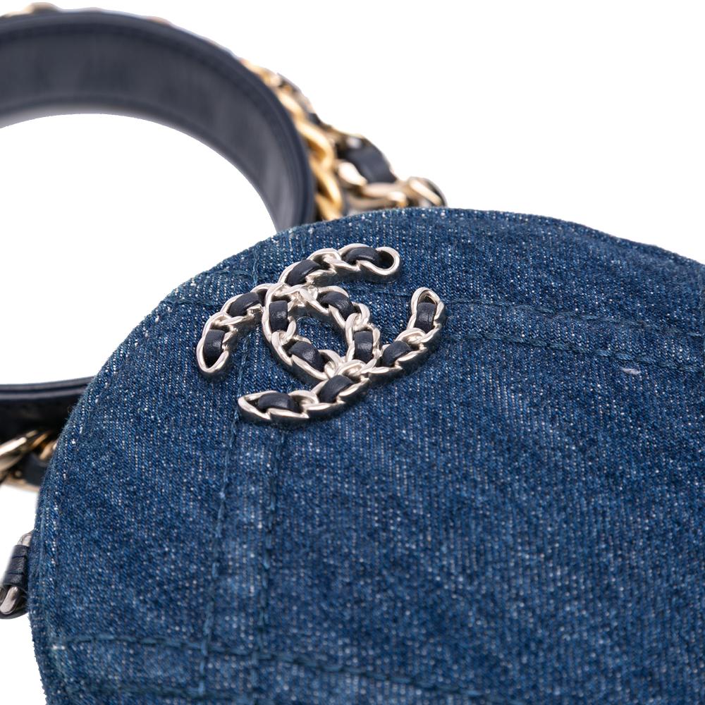Chanel AB Chanel Blue Denim Denim Fabric 19 Round Clutch with Chain Italy