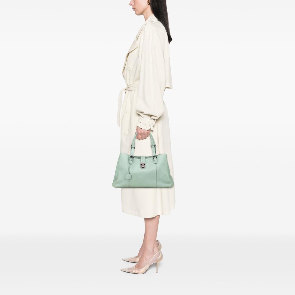 Bottega Veneta B Bottega Veneta Green Mint Goatskin Leather Medium Cervo Roma Tote Italy