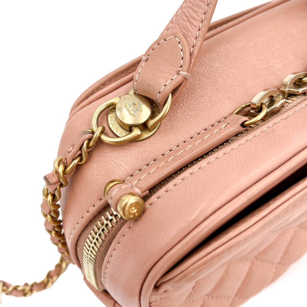 Chanel Vanity Case Small Quilted Lambskin Leather 2-Ways Camera Bag Pink