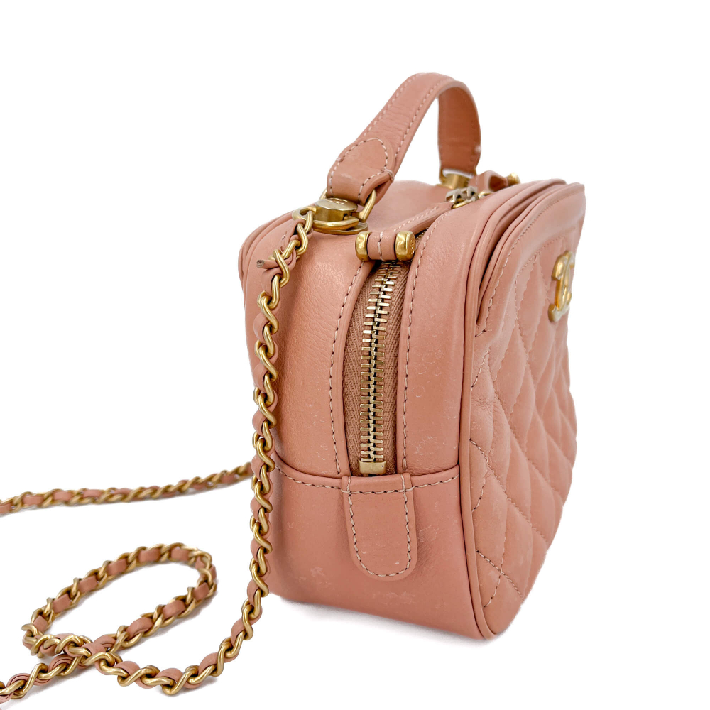 Chanel Vanity Case Small Quilted Lambskin Leather 2-Ways Camera Bag Pink