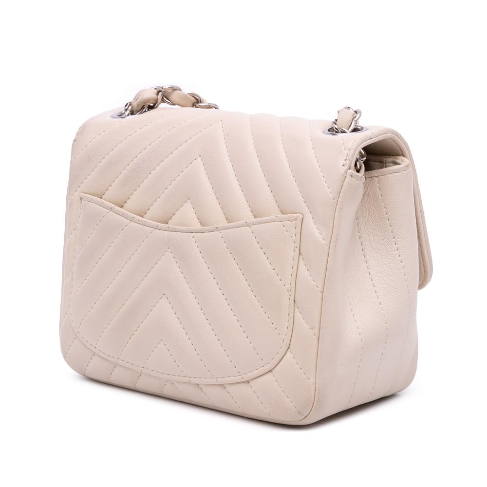 Chanel B Chanel White Ivory Lambskin Leather Leather Mini Square Classic Chevron Lambskin Single Flap Italy