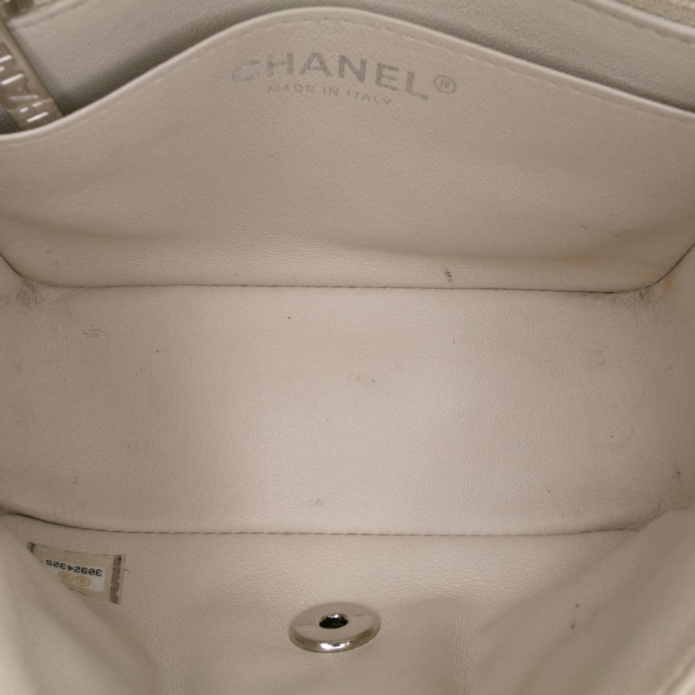 Chanel B Chanel White Ivory Lambskin Leather Leather Mini Square Classic Chevron Lambskin Single Flap Italy