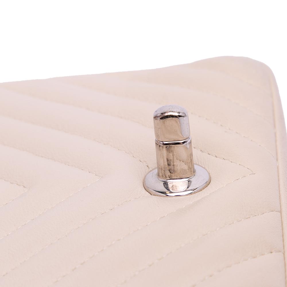 Chanel B Chanel White Ivory Lambskin Leather Leather Mini Square Classic Chevron Lambskin Single Flap Italy