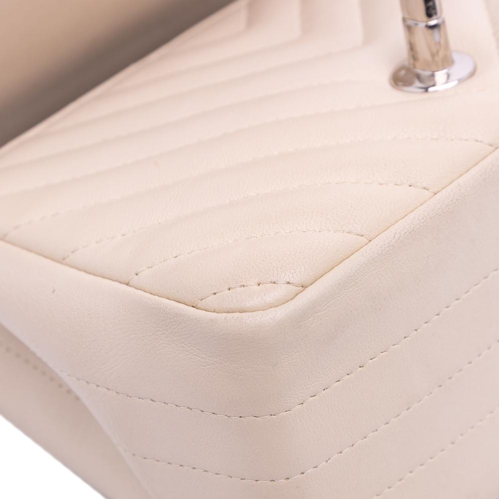Chanel B Chanel White Ivory Lambskin Leather Leather Mini Square Classic Chevron Lambskin Single Flap Italy