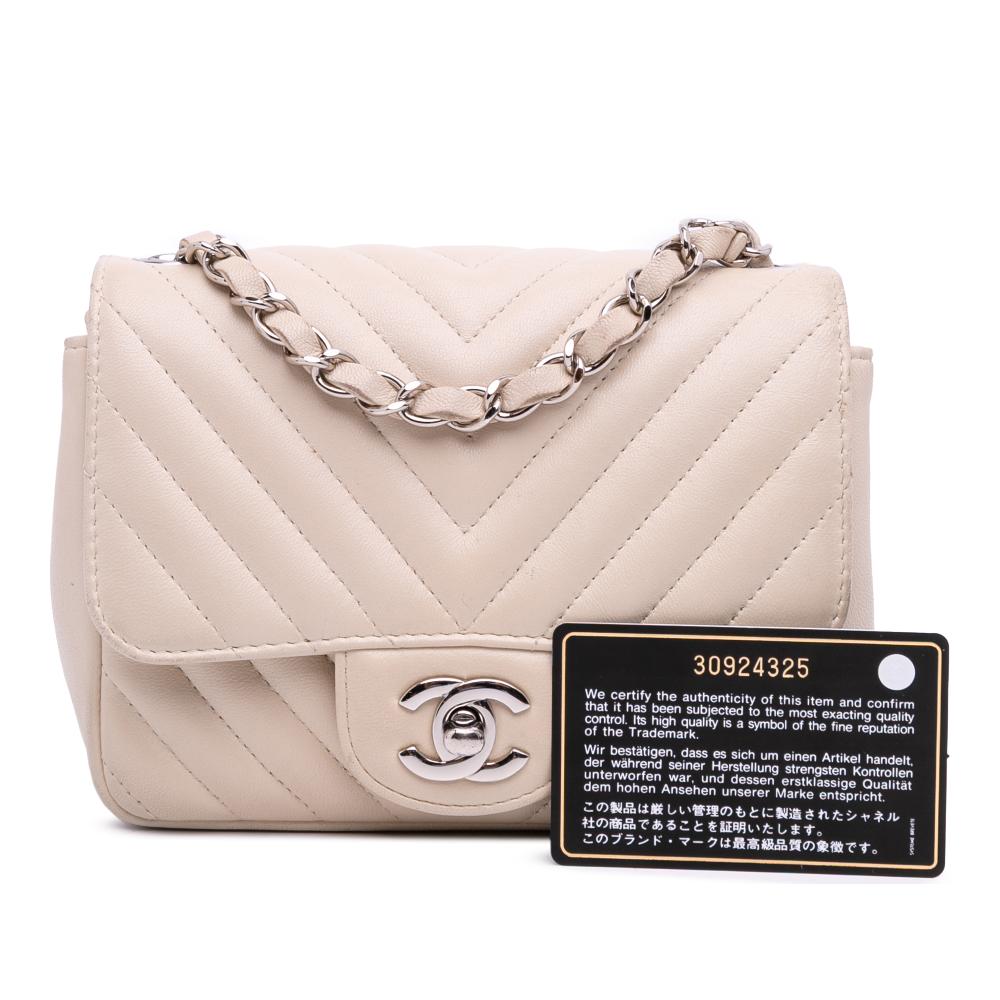 Chanel B Chanel White Ivory Lambskin Leather Leather Mini Square Classic Chevron Lambskin Single Flap Italy