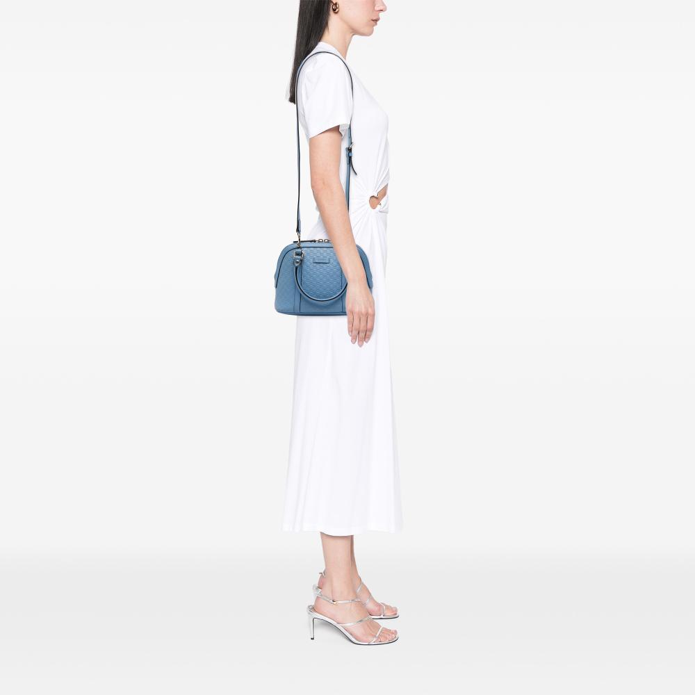 Gucci B Gucci Blue Light Blue Calf Leather Mini Microguccissima Dome Satchel Italy