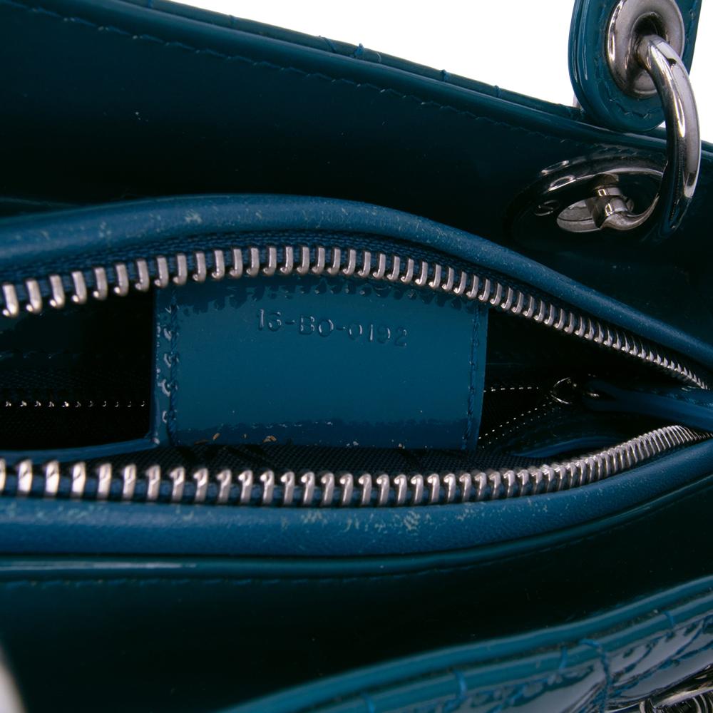 Christian Dior B Dior Blue Turquoise Patent Leather Leather Medium Patent Cannage Lady Dior Italy