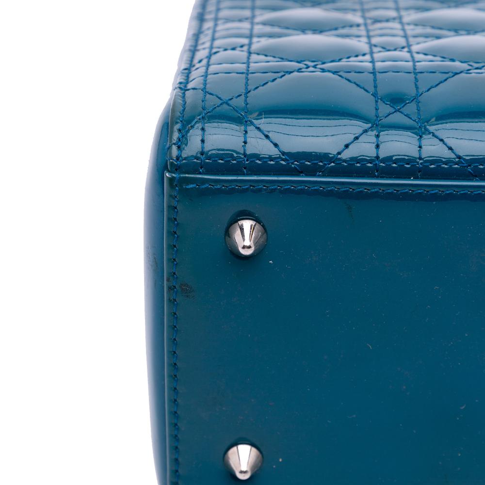 Christian Dior B Dior Blue Turquoise Patent Leather Leather Medium Patent Cannage Lady Dior Italy