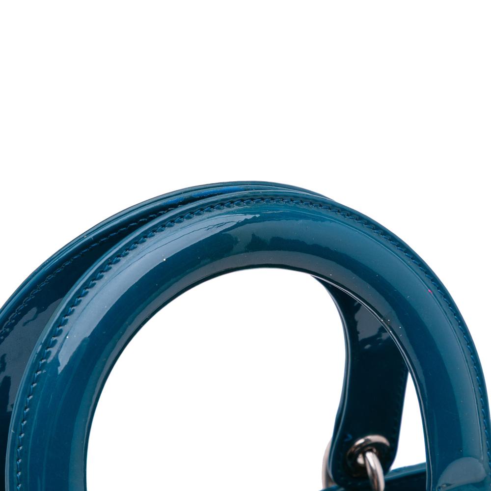 Christian Dior B Dior Blue Turquoise Patent Leather Leather Medium Patent Cannage Lady Dior Italy