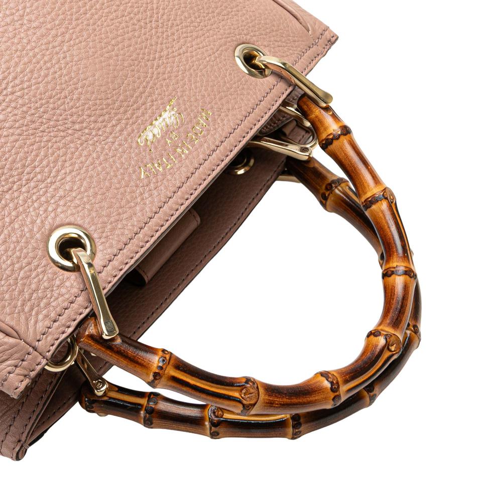 Gucci B Gucci Pink Calf Leather Small skin Bamboo Shopper Satchel Italy