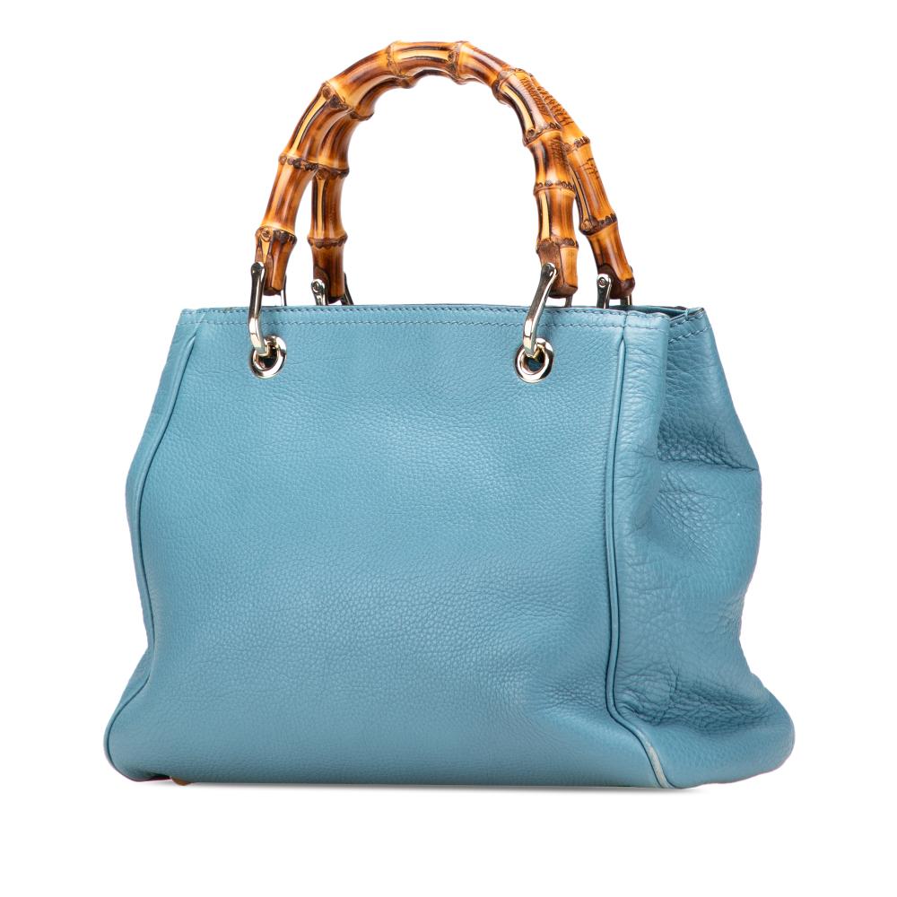 Gucci B Gucci Blue Light Blue Calf Leather Small skin Bamboo Shopper Satchel Italy