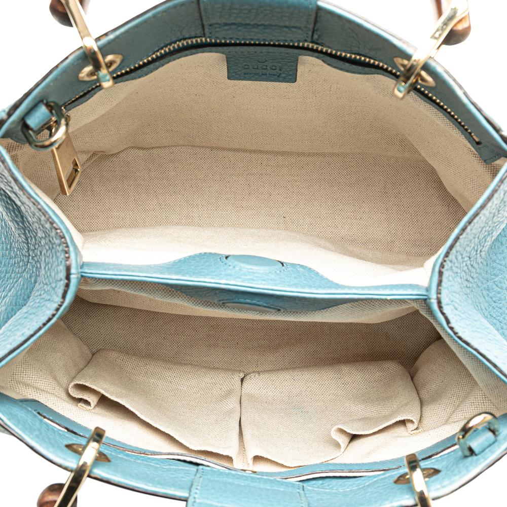 Gucci B Gucci Blue Light Blue Calf Leather Small skin Bamboo Shopper Satchel Italy