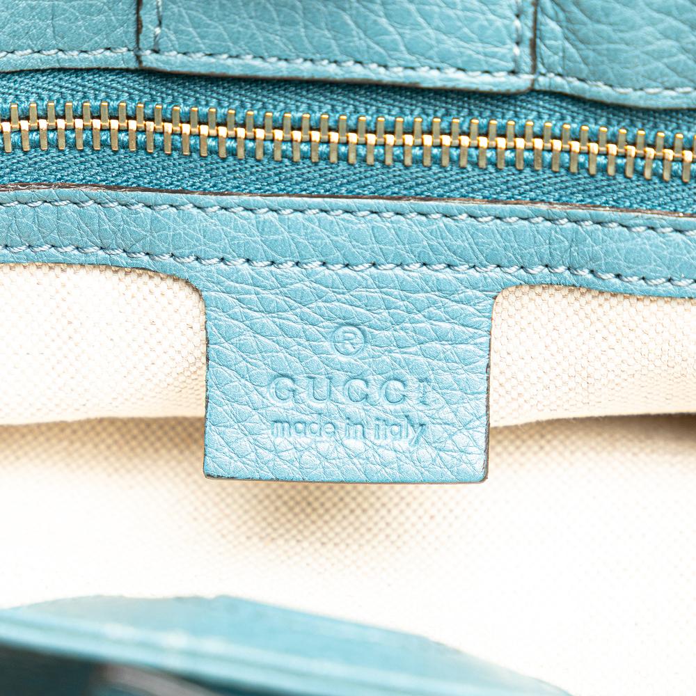 Gucci B Gucci Blue Light Blue Calf Leather Small skin Bamboo Shopper Satchel Italy