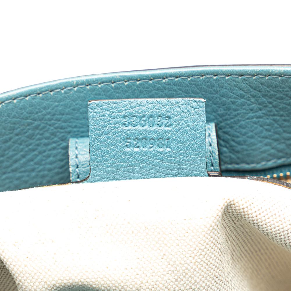 Gucci B Gucci Blue Light Blue Calf Leather Small skin Bamboo Shopper Satchel Italy