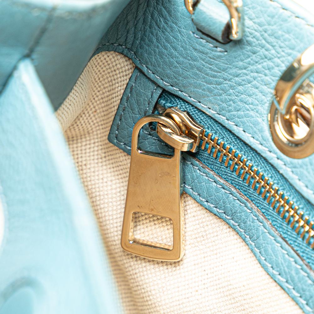 Gucci B Gucci Blue Light Blue Calf Leather Small skin Bamboo Shopper Satchel Italy