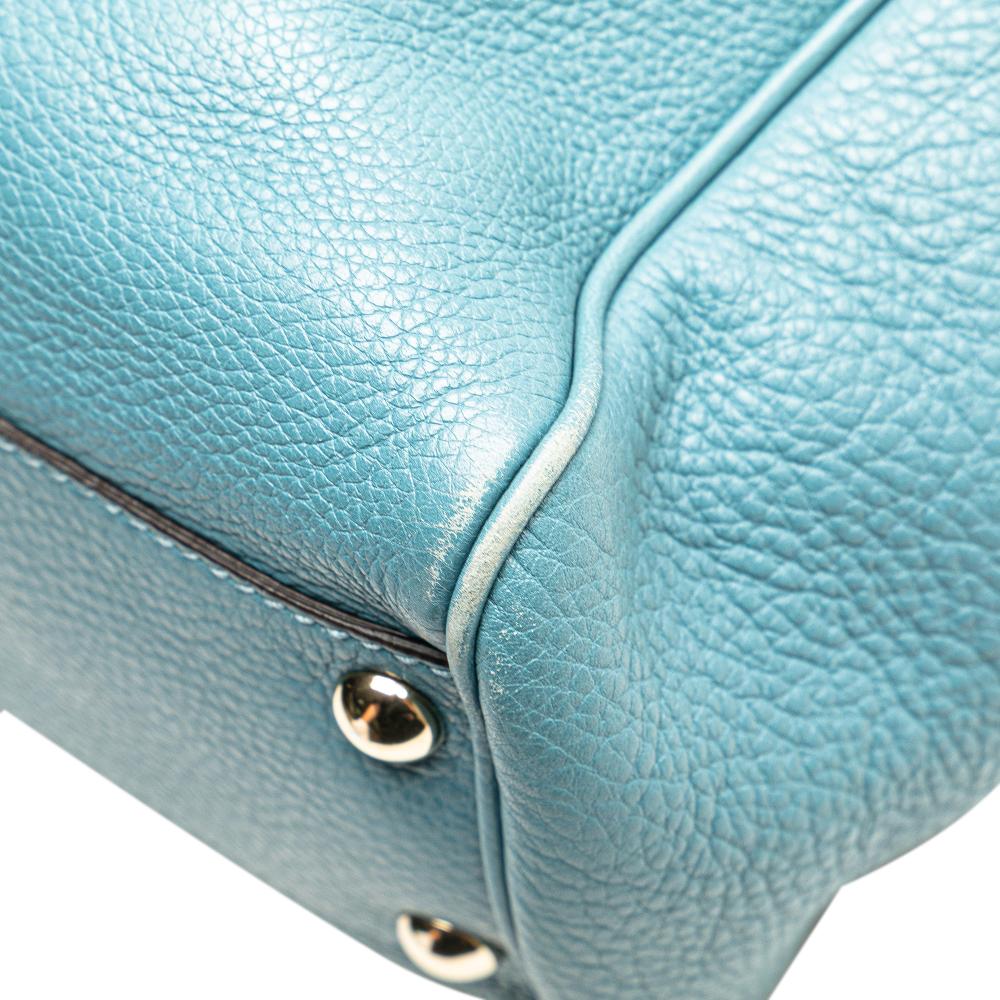 Gucci B Gucci Blue Light Blue Calf Leather Small skin Bamboo Shopper Satchel Italy