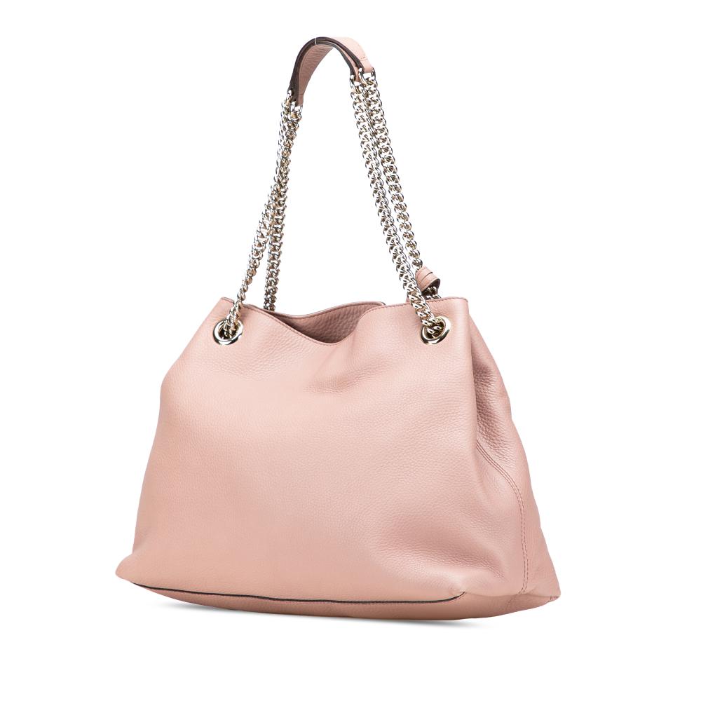 Gucci B Gucci Pink Calf Leather Medium Soho Chain Tote Italy