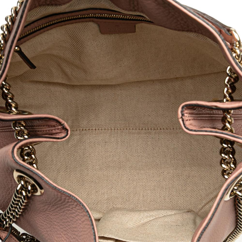 Gucci B Gucci Pink Calf Leather Medium Soho Chain Tote Italy