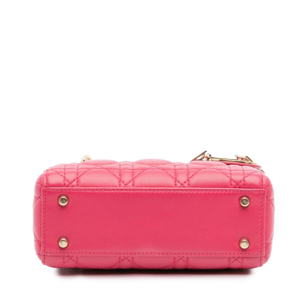 Christian Dior B Dior Pink Dark Pink Lambskin Leather Leather Mini Lambskin Cannage Lady Dior Italy