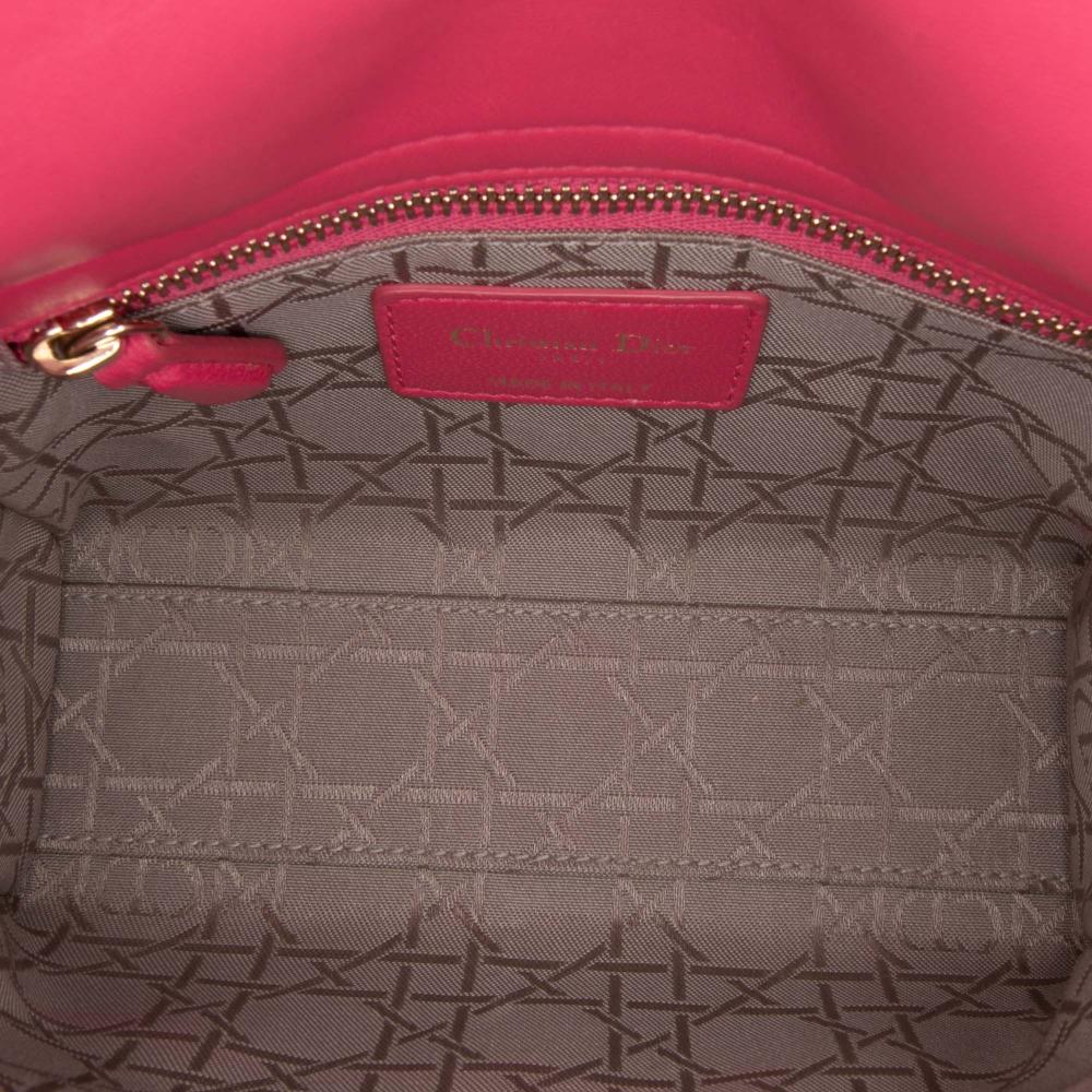 Christian Dior B Dior Pink Dark Pink Lambskin Leather Leather Mini Lambskin Cannage Lady Dior Italy