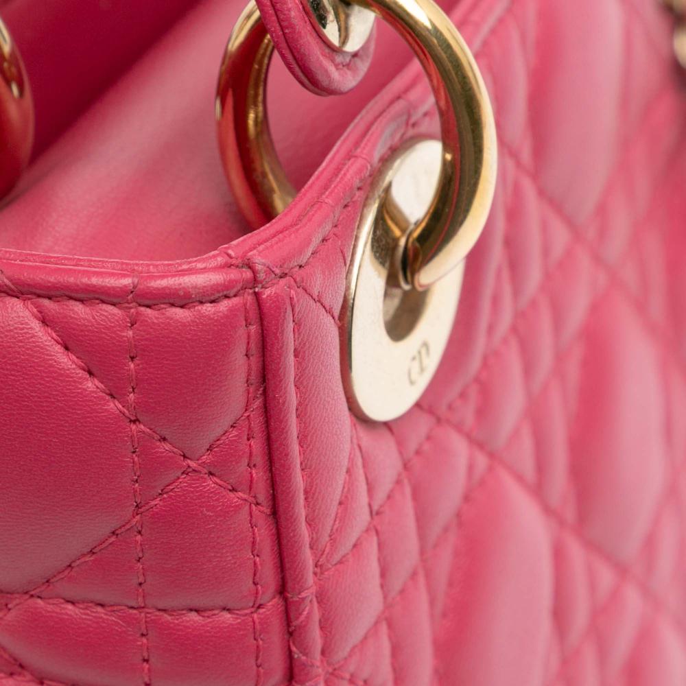 Christian Dior B Dior Pink Dark Pink Lambskin Leather Leather Mini Lambskin Cannage Lady Dior Italy
