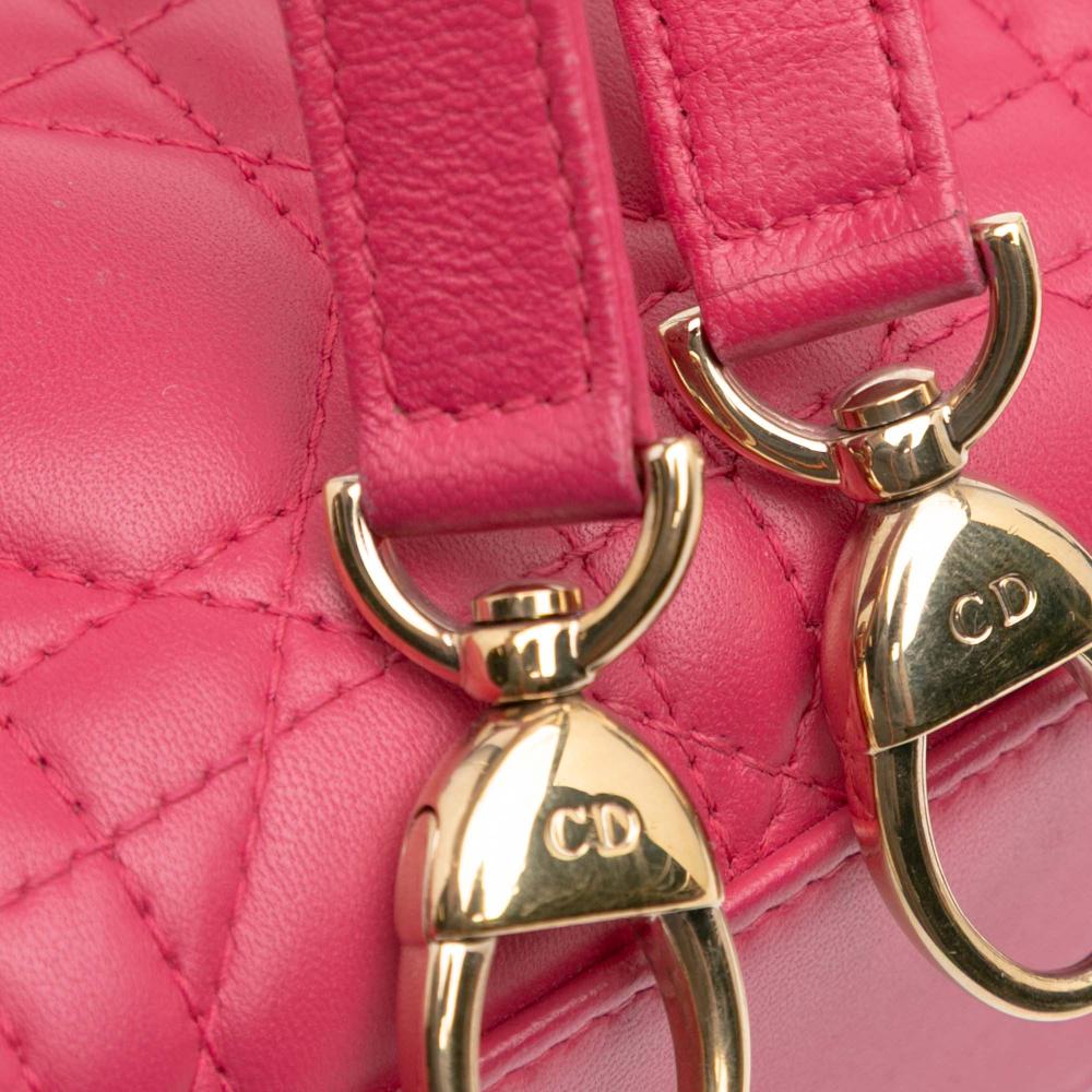 Christian Dior B Dior Pink Dark Pink Lambskin Leather Leather Mini Lambskin Cannage Lady Dior Italy