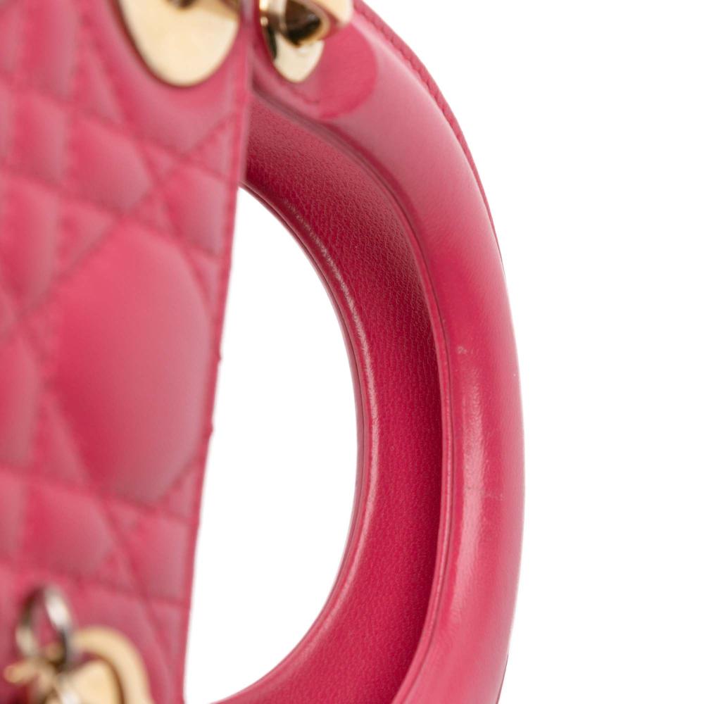 Christian Dior B Dior Pink Dark Pink Lambskin Leather Leather Mini Lambskin Cannage Lady Dior Italy